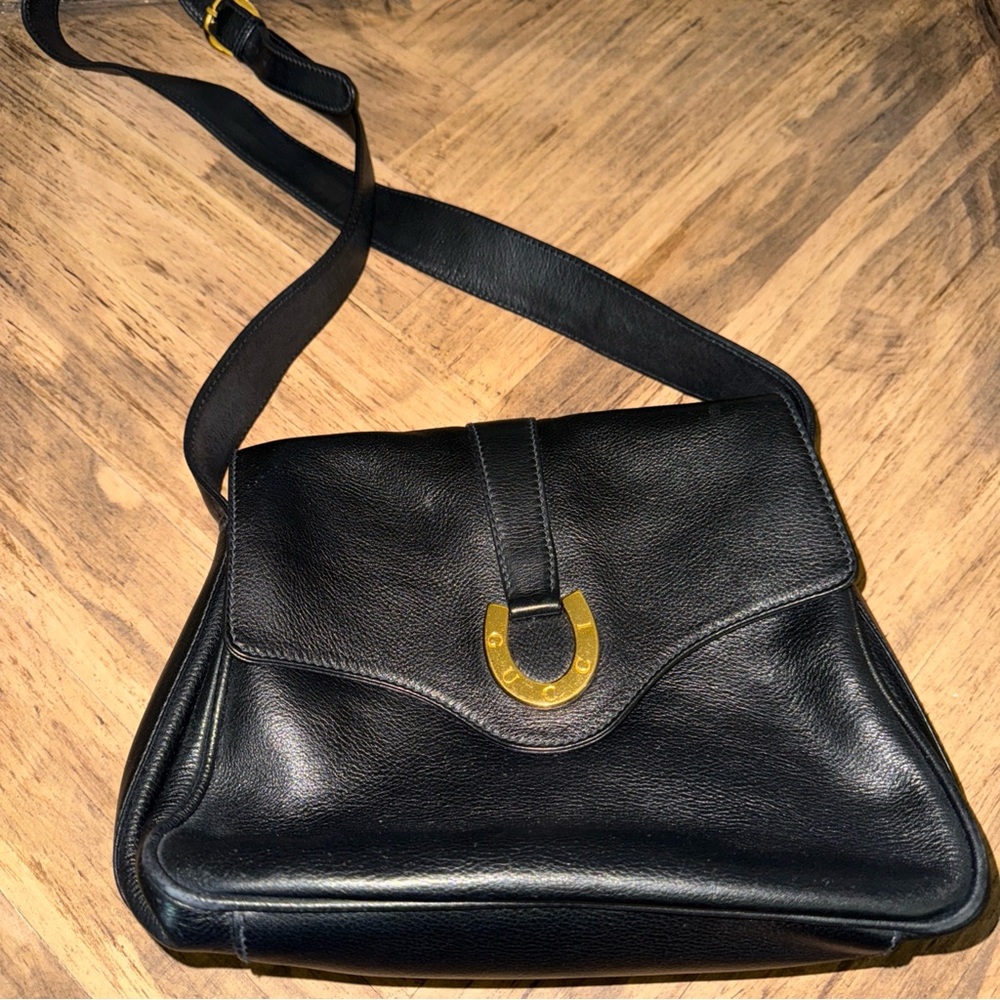 Gucci Black Leather Shoulder Bag with Gold Accent
